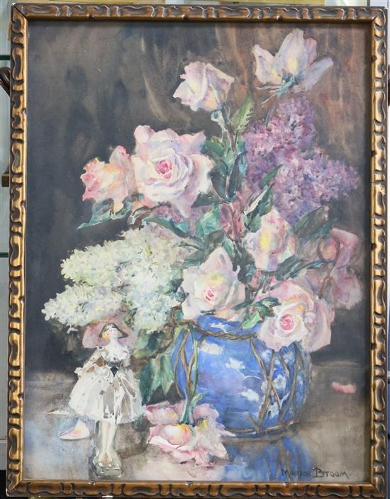 Marion Broom (Exh.1925-1939) Still life of flowers in a Chinese vase 21 x 15.5in.